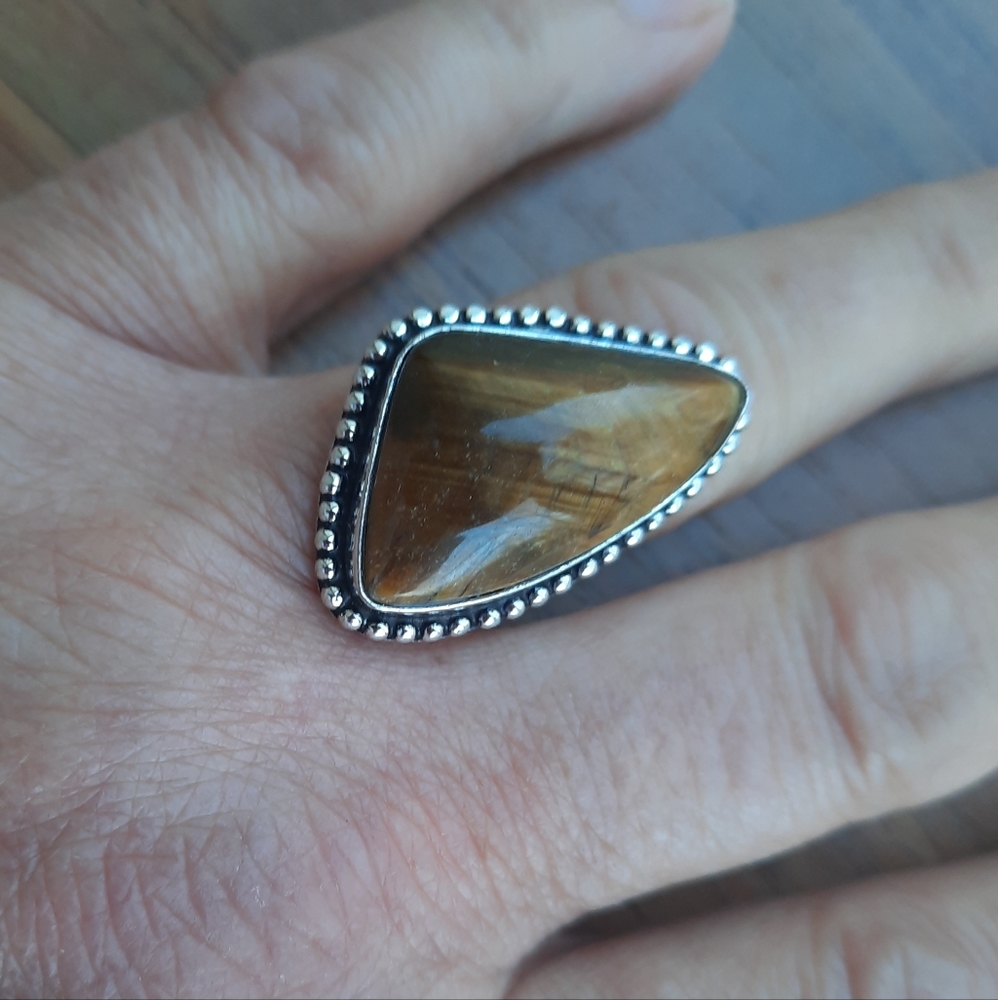 Unisex Golden Tiger Eye Ring (7.5) - Picture 10 of 15